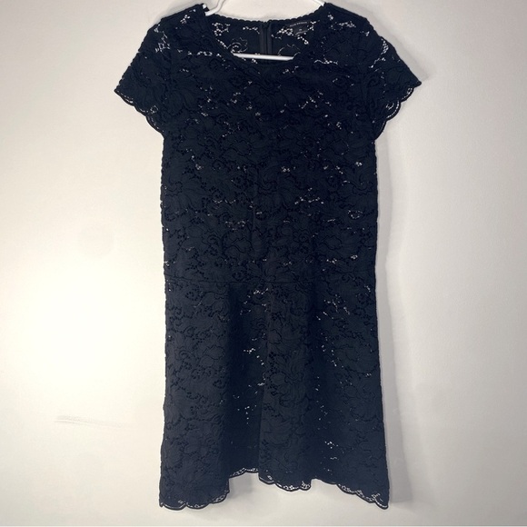 Club Monaco Little Black See Through Lace Short Sleeve Mini Dress Size 00 Goth - Picture 1 of 13